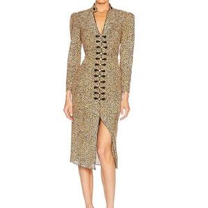Saloni ANDREA CHEETAH PRINT LONG SLEEVE SILK DRESS IN CAMO LEOPARD